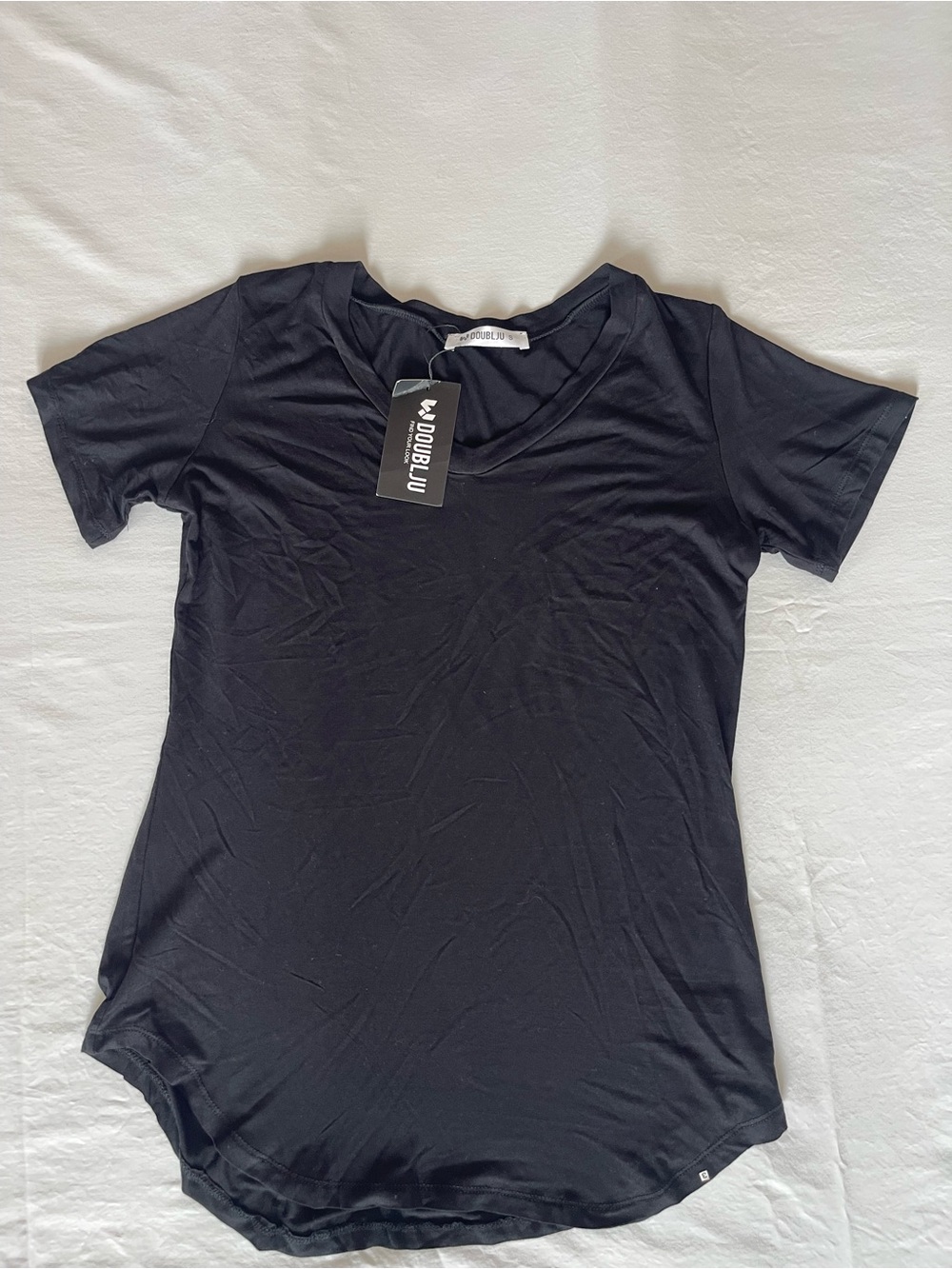 Doublju Black Short Sleeve V-Neck Top